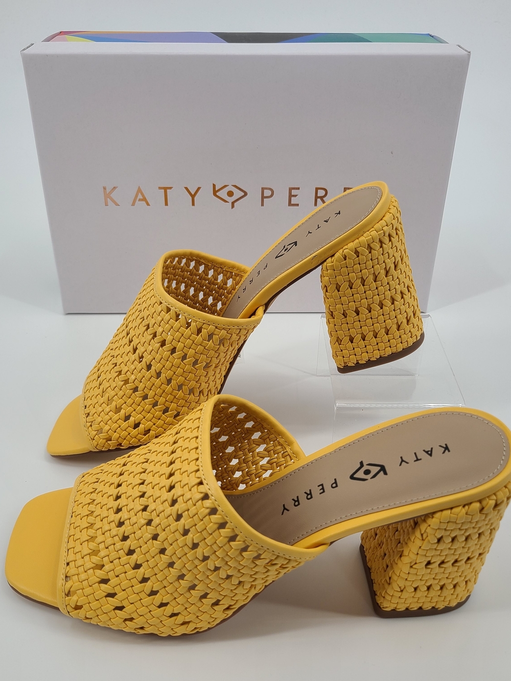 Katy Perry Collections Yellow Woven Block Heel Mules Size 10 - Picture 2 of 10